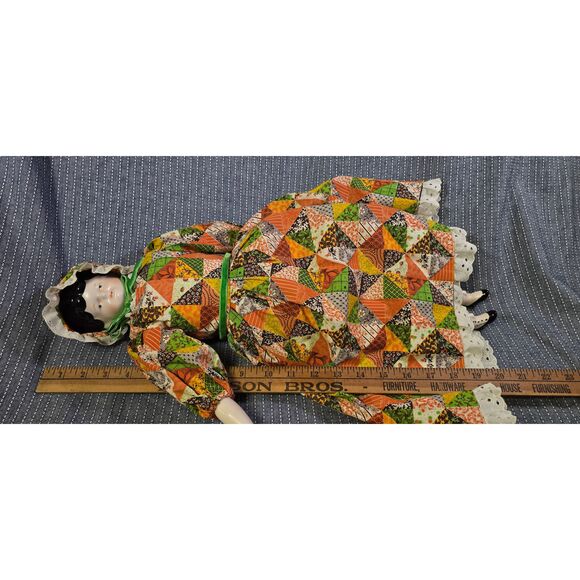 Vintage China Head Dolld with Patchwork Dress - Picture 9 of 9